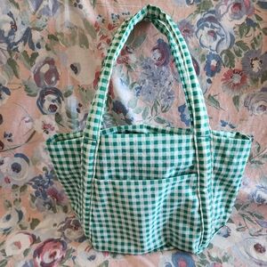Baggu Mini Cloud Green Gingham Tote Shoulder Bag